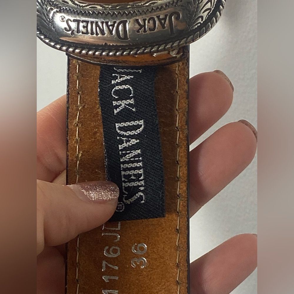 Jack Daniels Brown Leather Belt with Silver Accents - Picture 5 of 6